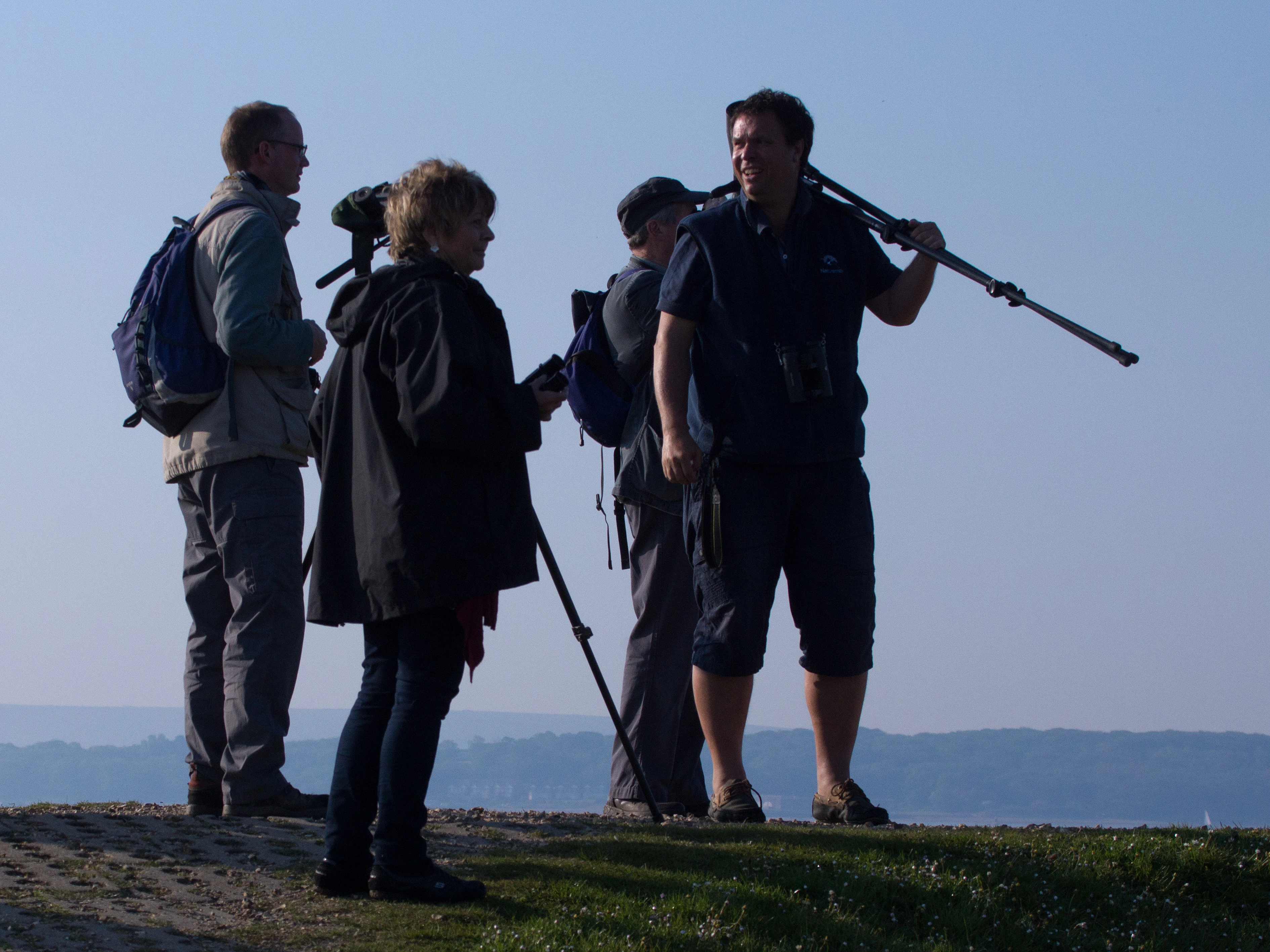 Adam on the left, John our guide on the right, Pennington Marsh, New Forest, UK — photo by Jim Bennett