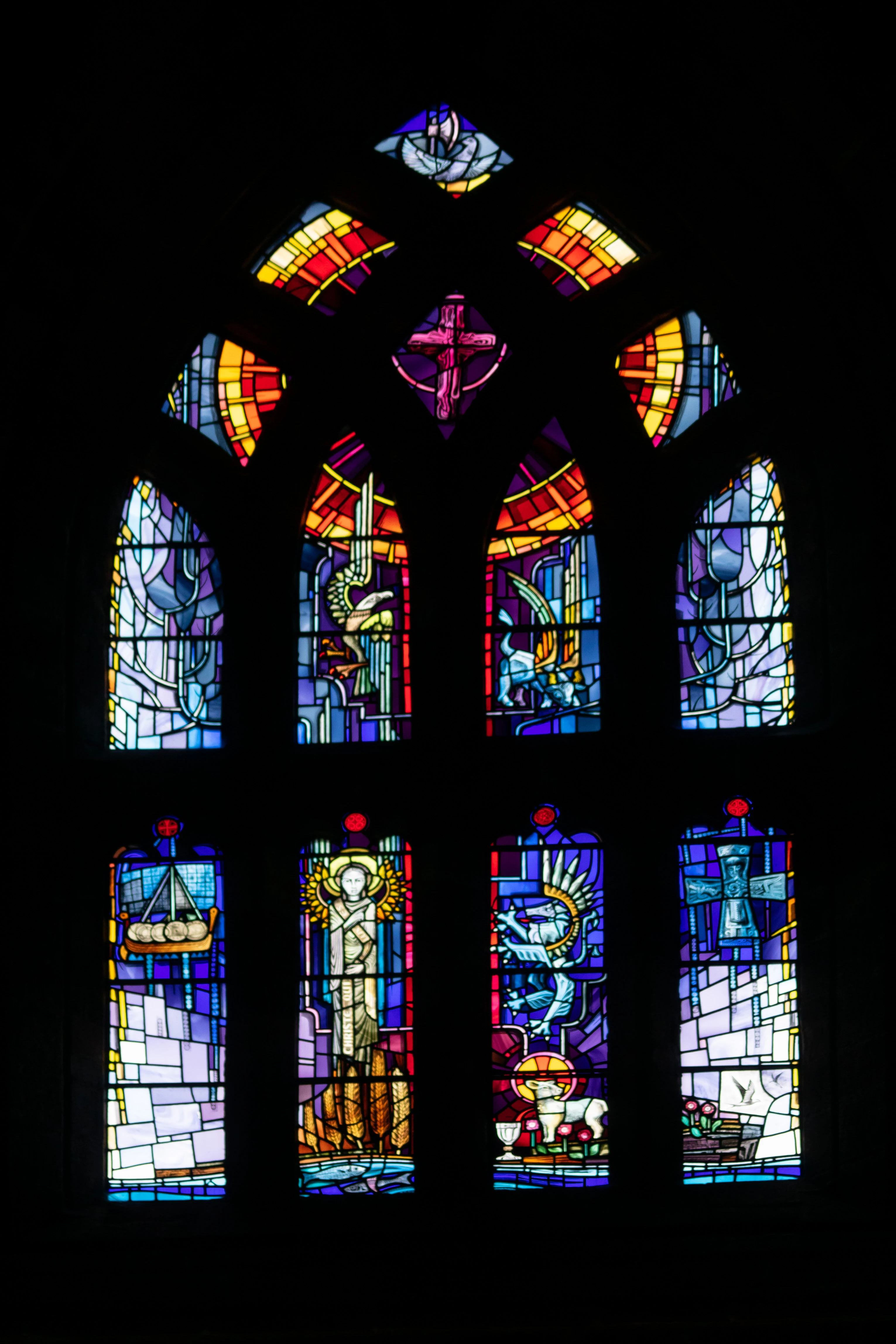 Stained glass window, St Magnus Cathedral, Orkney, UK — photo by Jim Bennett