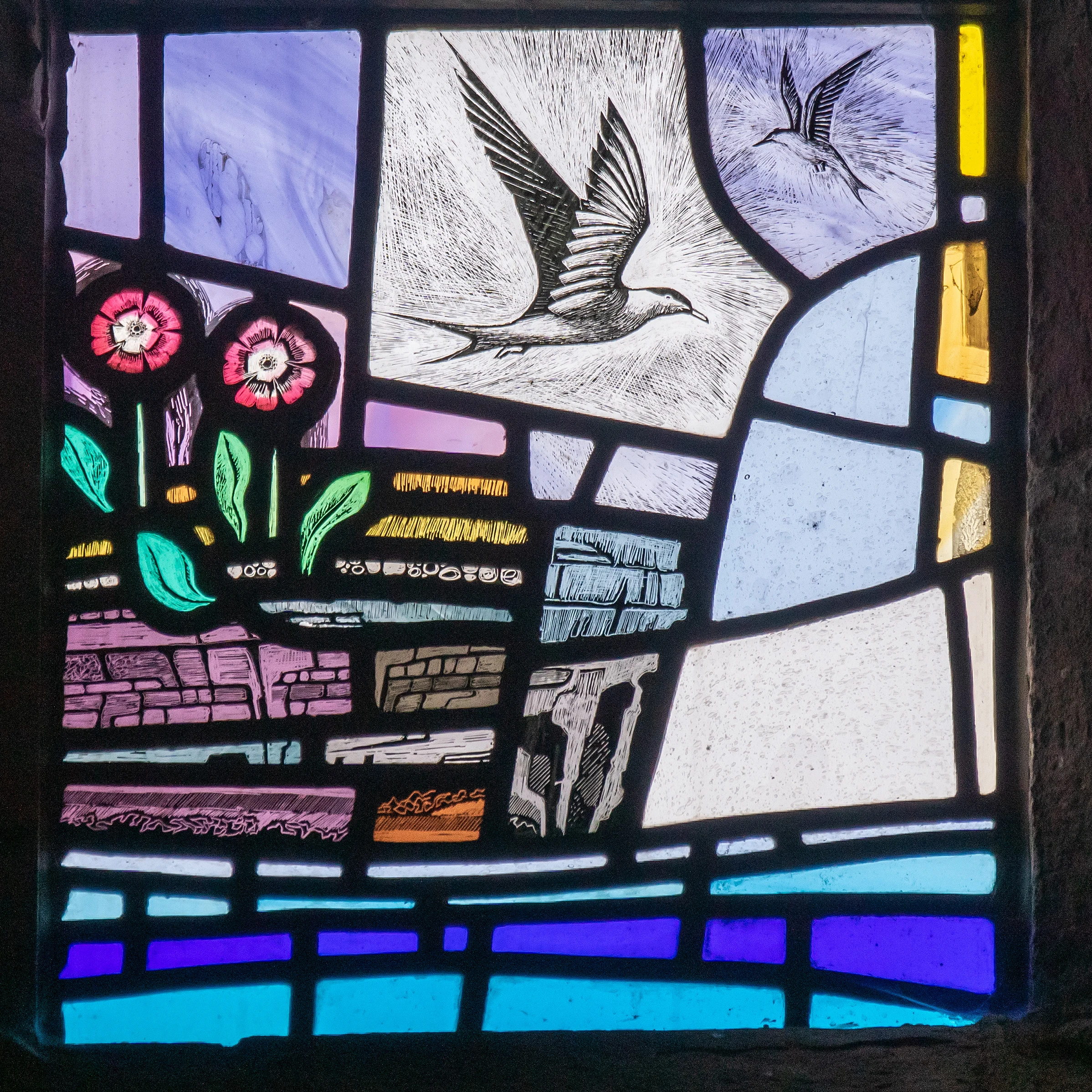 Stained glass window, St Magnus Cathedral, Orkney, UK — photo by Jim Bennett