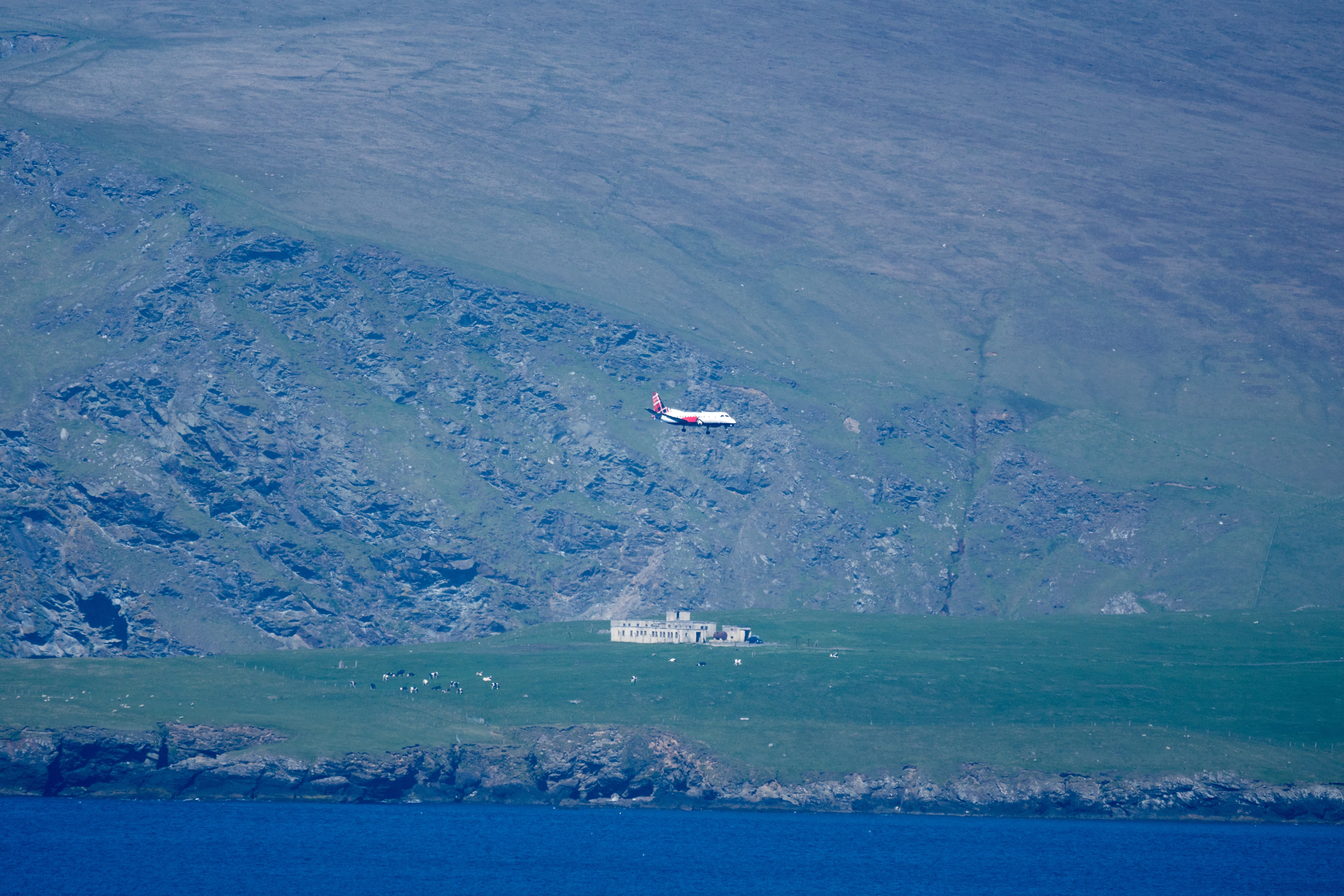 A Logan Air flight coming into Sumburgh, Shetland, UK — photo by Jim Bennett