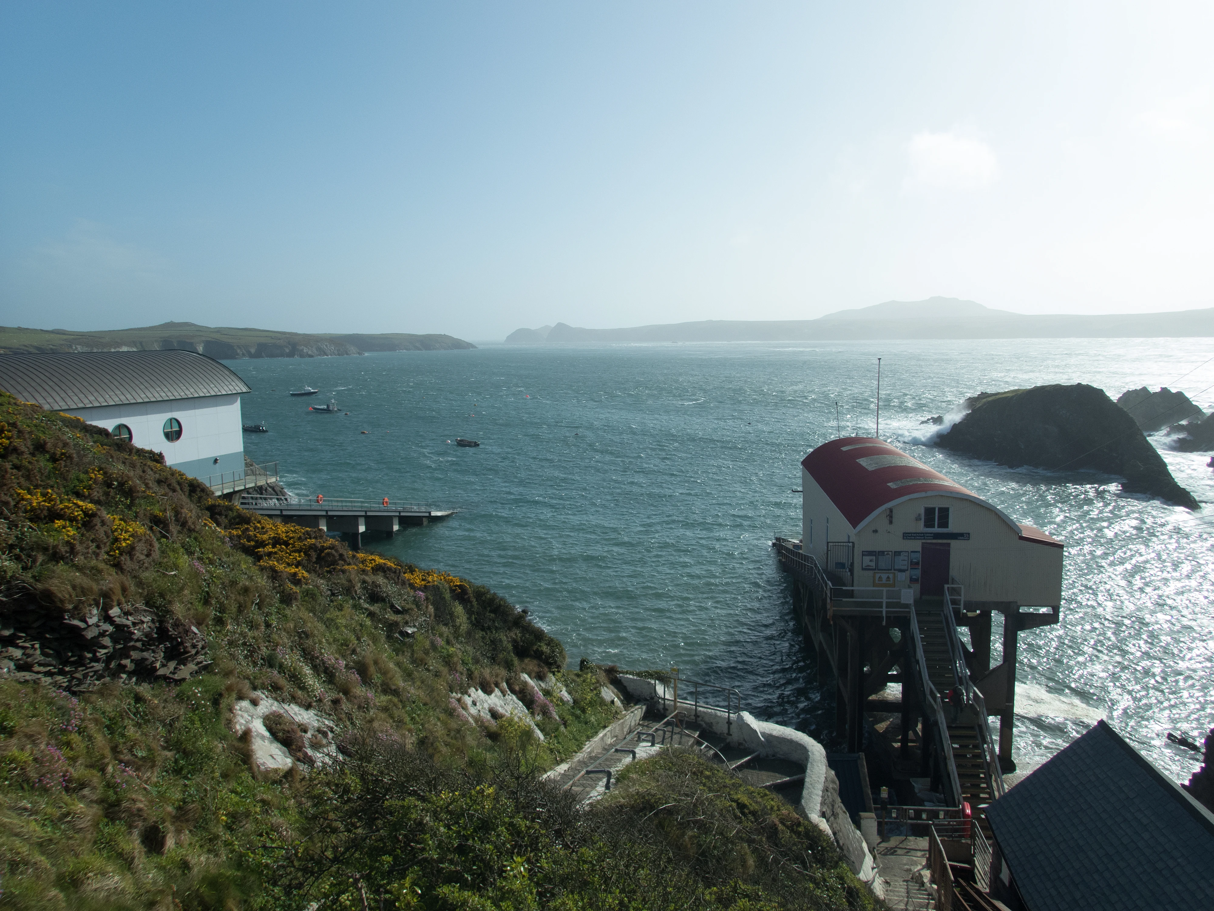 Lifeboat station & Ramsey Island, St Justinian's, Pembrokeshire, UK — photo by Jim Bennett