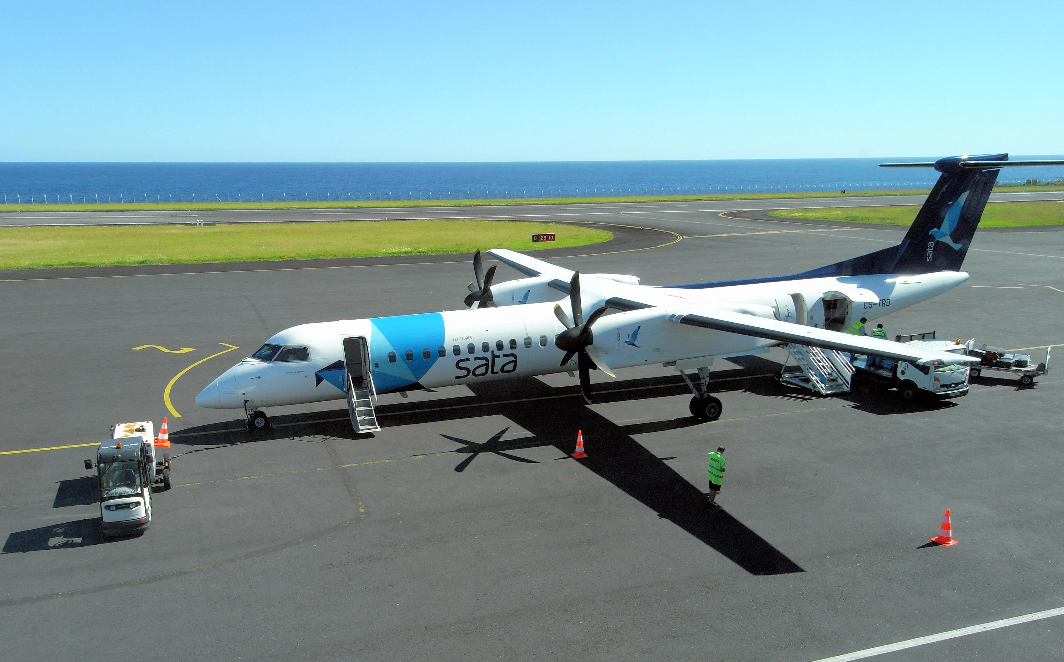 Our plane landing on Faial, Azores, Portugal — photo by Jim Bennett