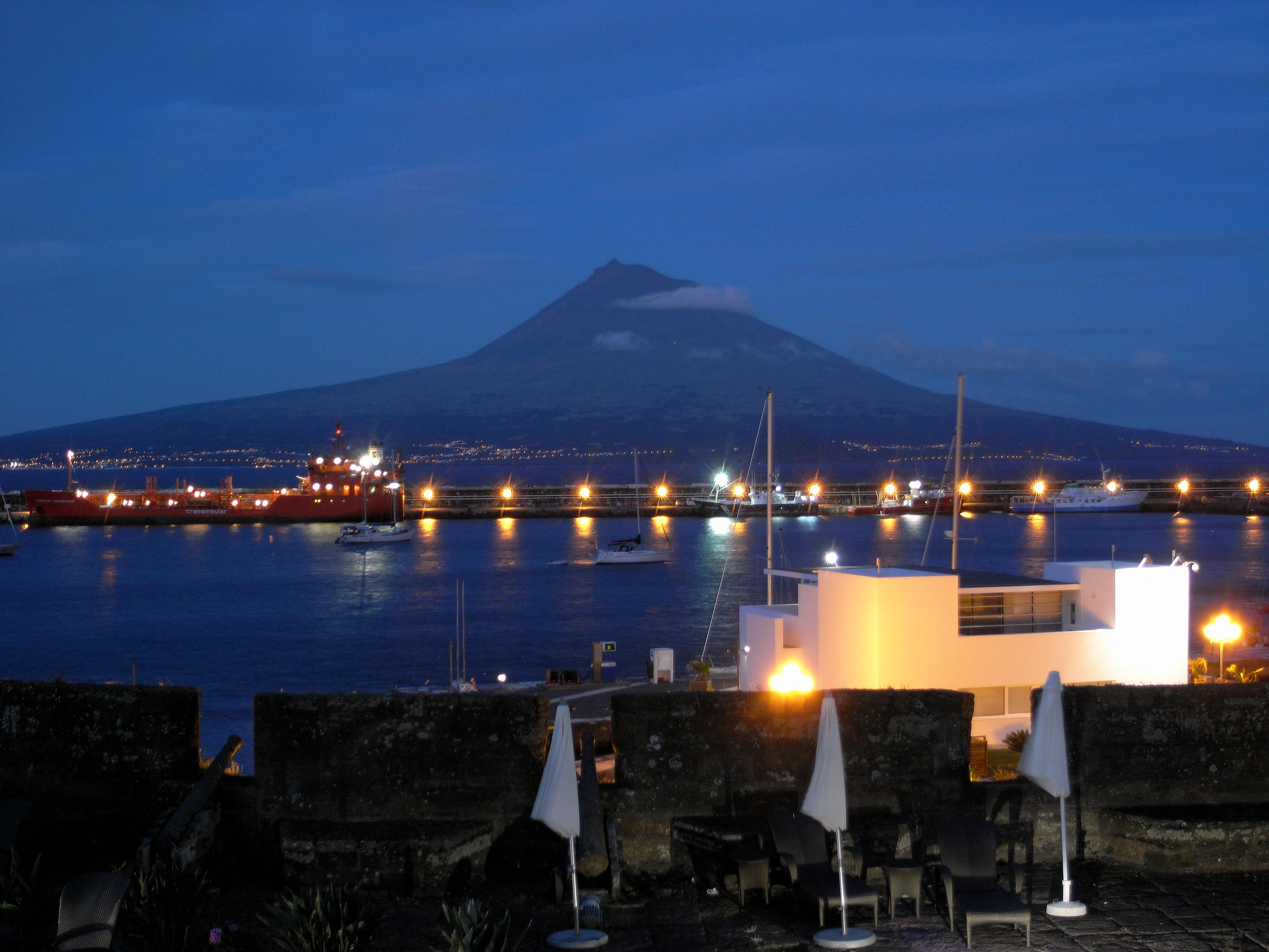 Pico at night, Horta, Azores, Portugal — photo by Jim Bennett