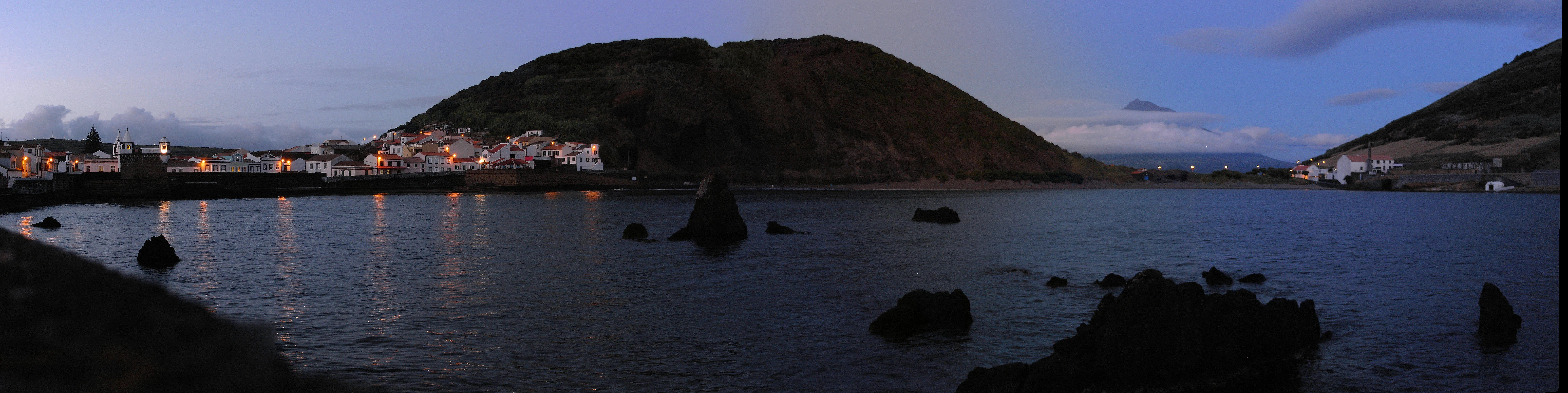 Porto Pim at dusk, Porto Pim, Azores, Portugal — photo by Jim Bennett