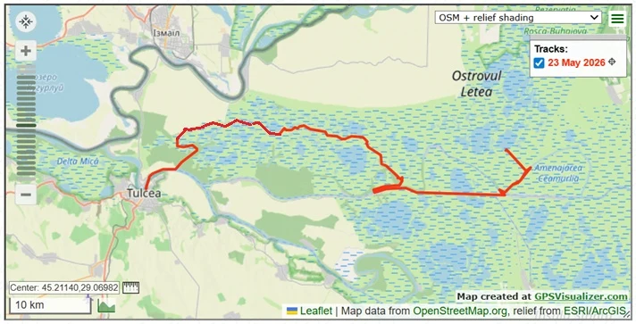 Day 5 map, Danube Delta, Romania — photo by Jim Bennett