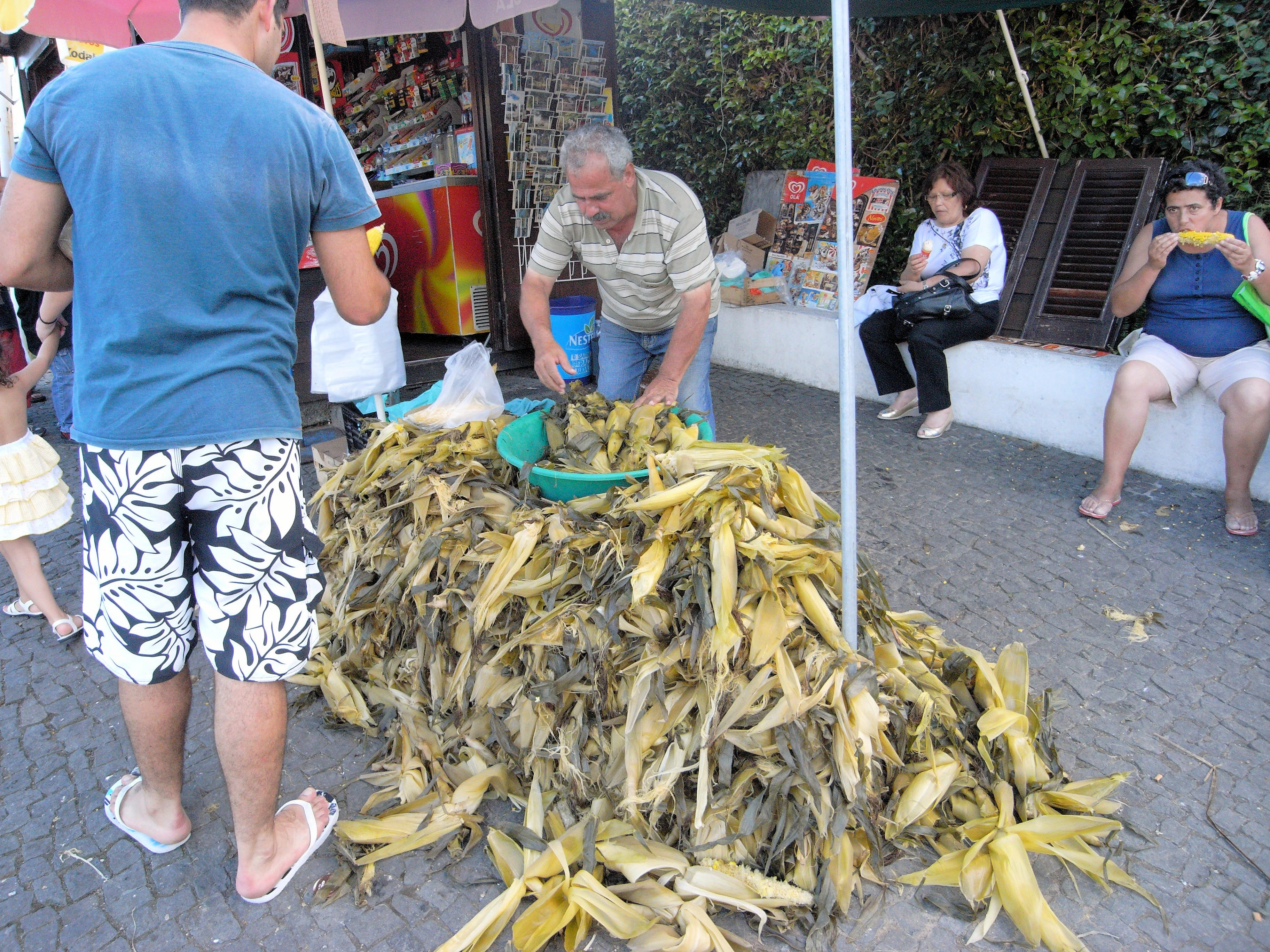 Selling sweetcorn, Furnas, Azores, Portugal — photo by Jim Bennett