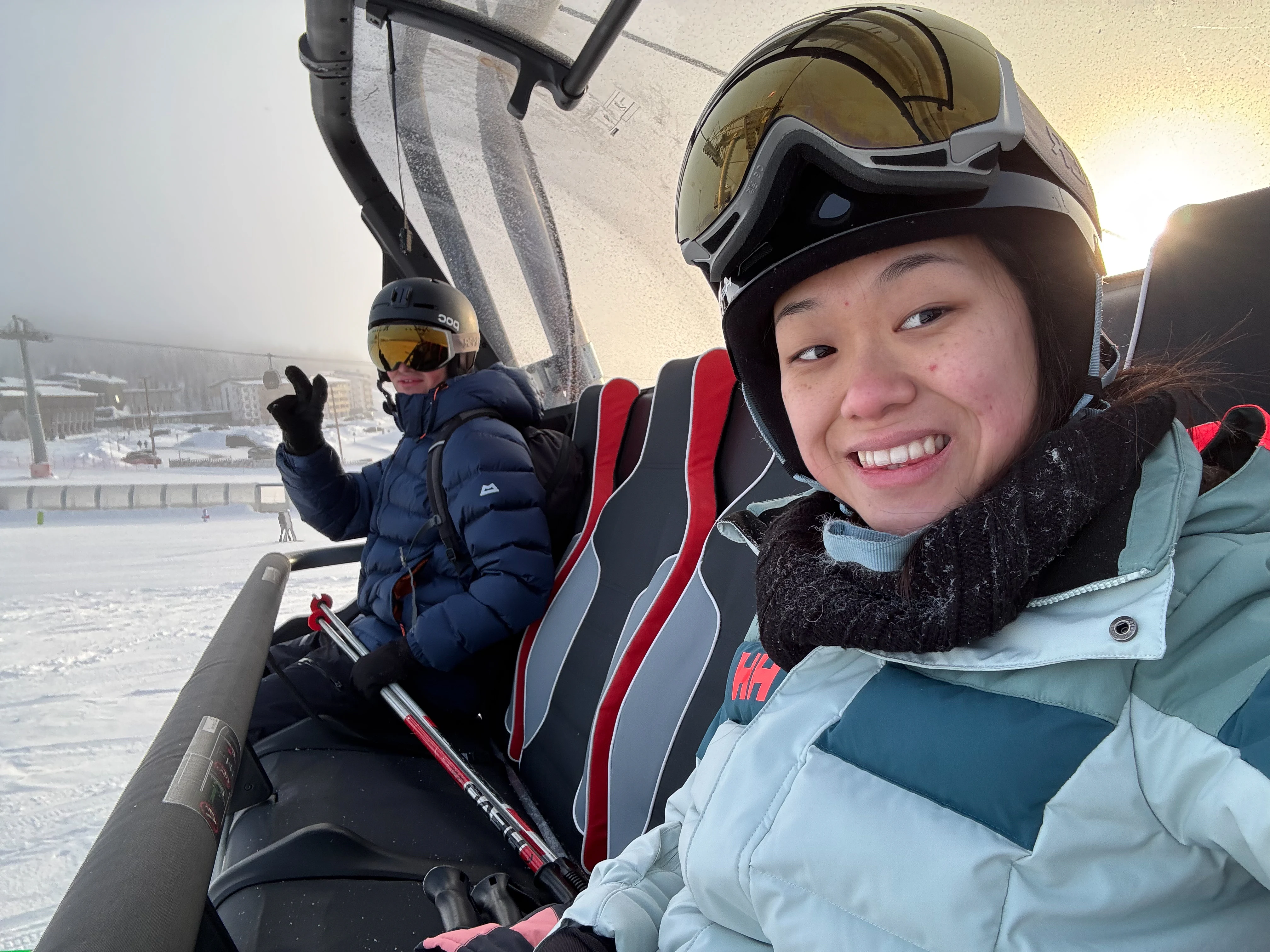 Us on the lift, Ÿllas, Finland — photo by Orlando Prugel-Bennett