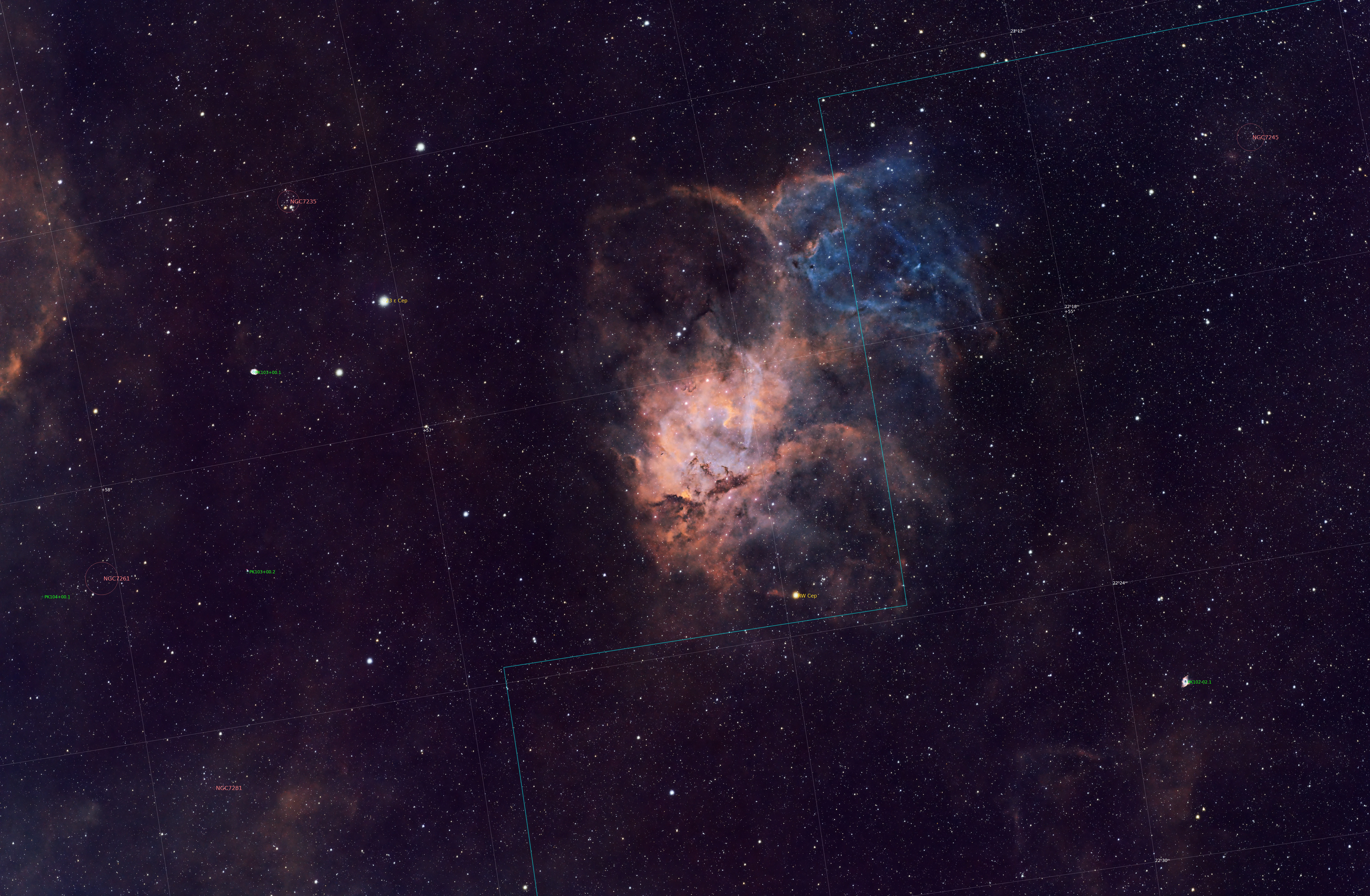 Lion Nebula (Annotated), Eling, UK — photo by Orlando Prugel-Bennett