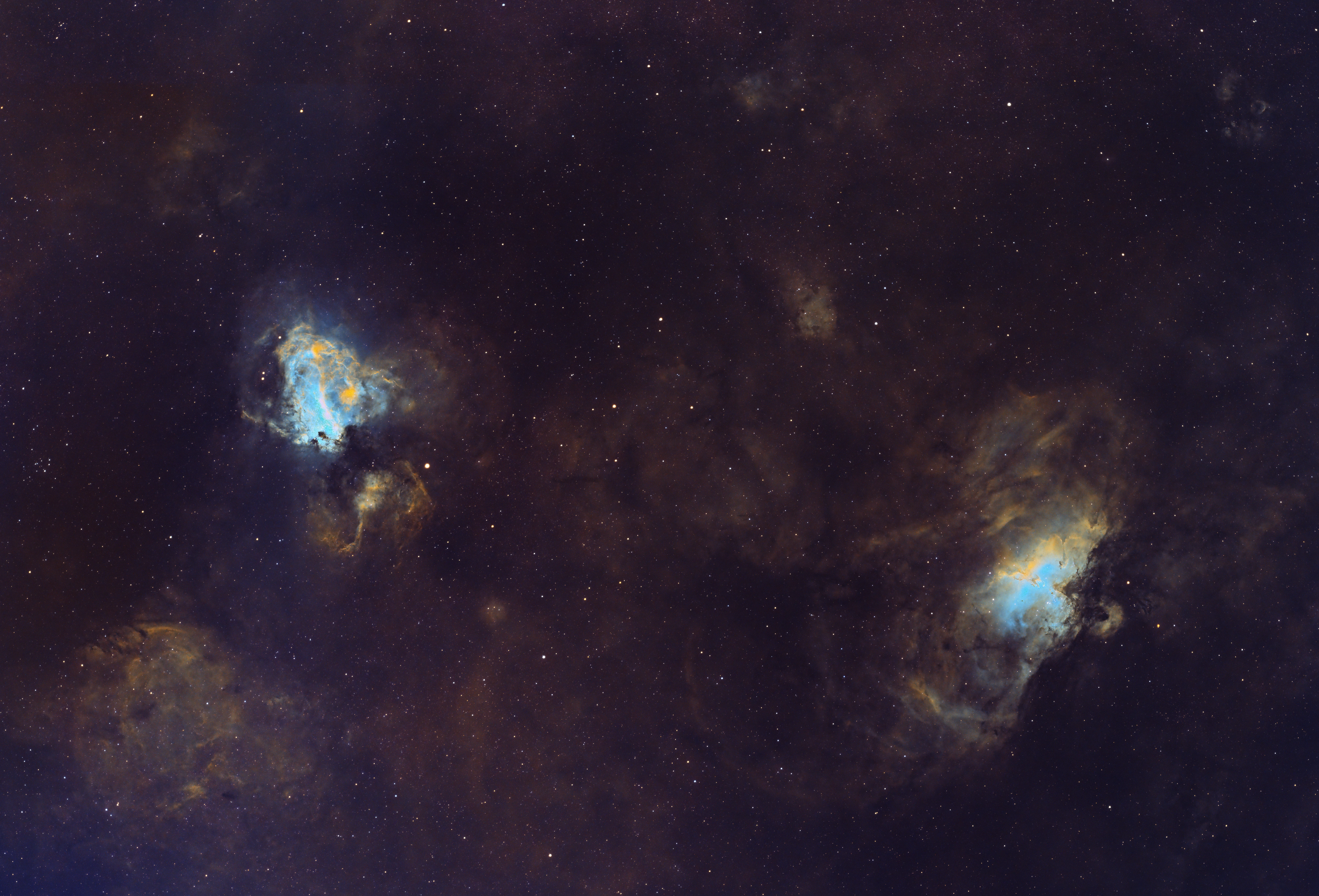 Messier 16 and Messier 17, Eling, UK — photo by Orlando Prugel-Bennett