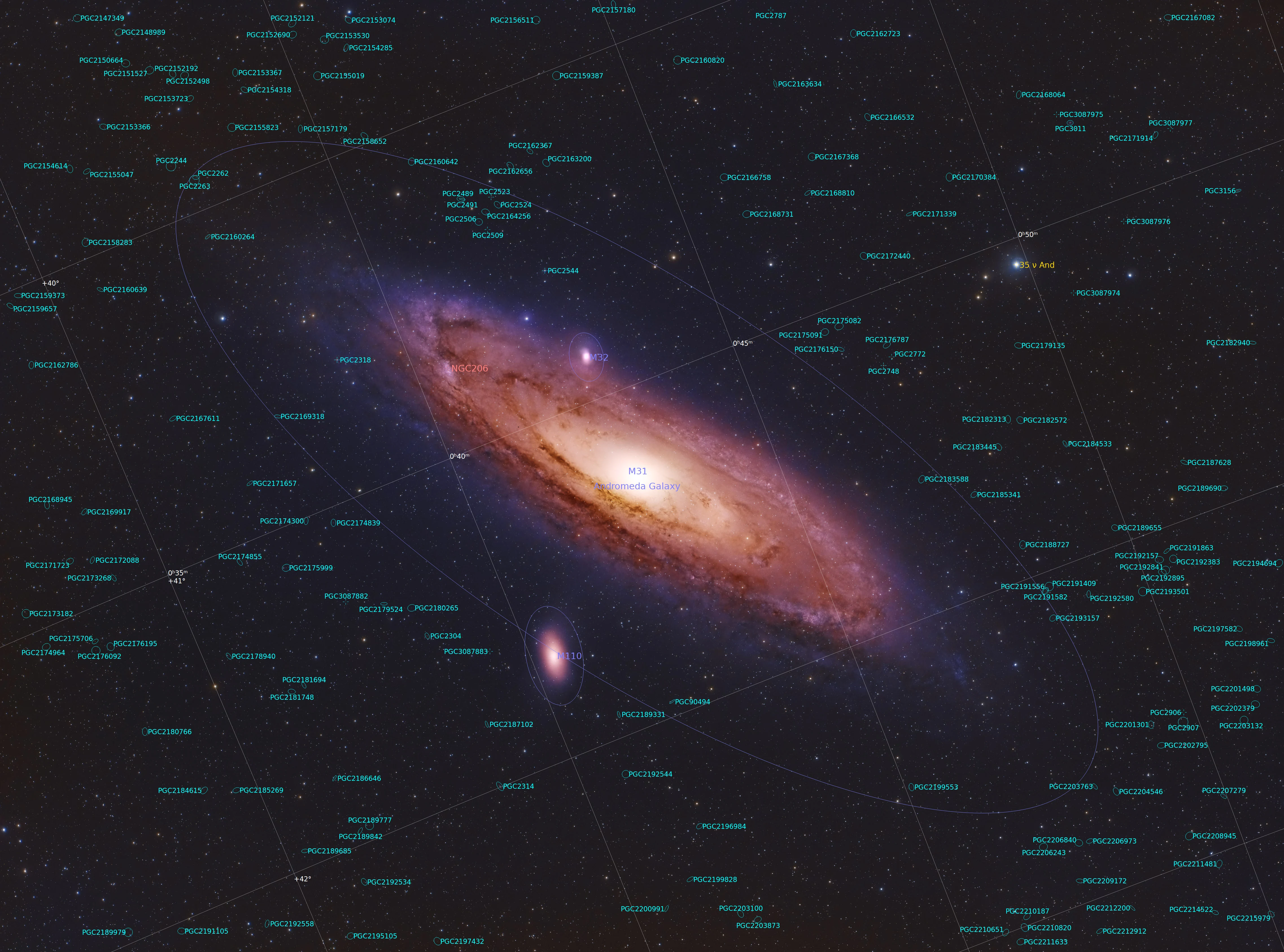 Andromeda Galaxy Annotated, Lancaster, UK — photo by Orlando Prugel-Bennett