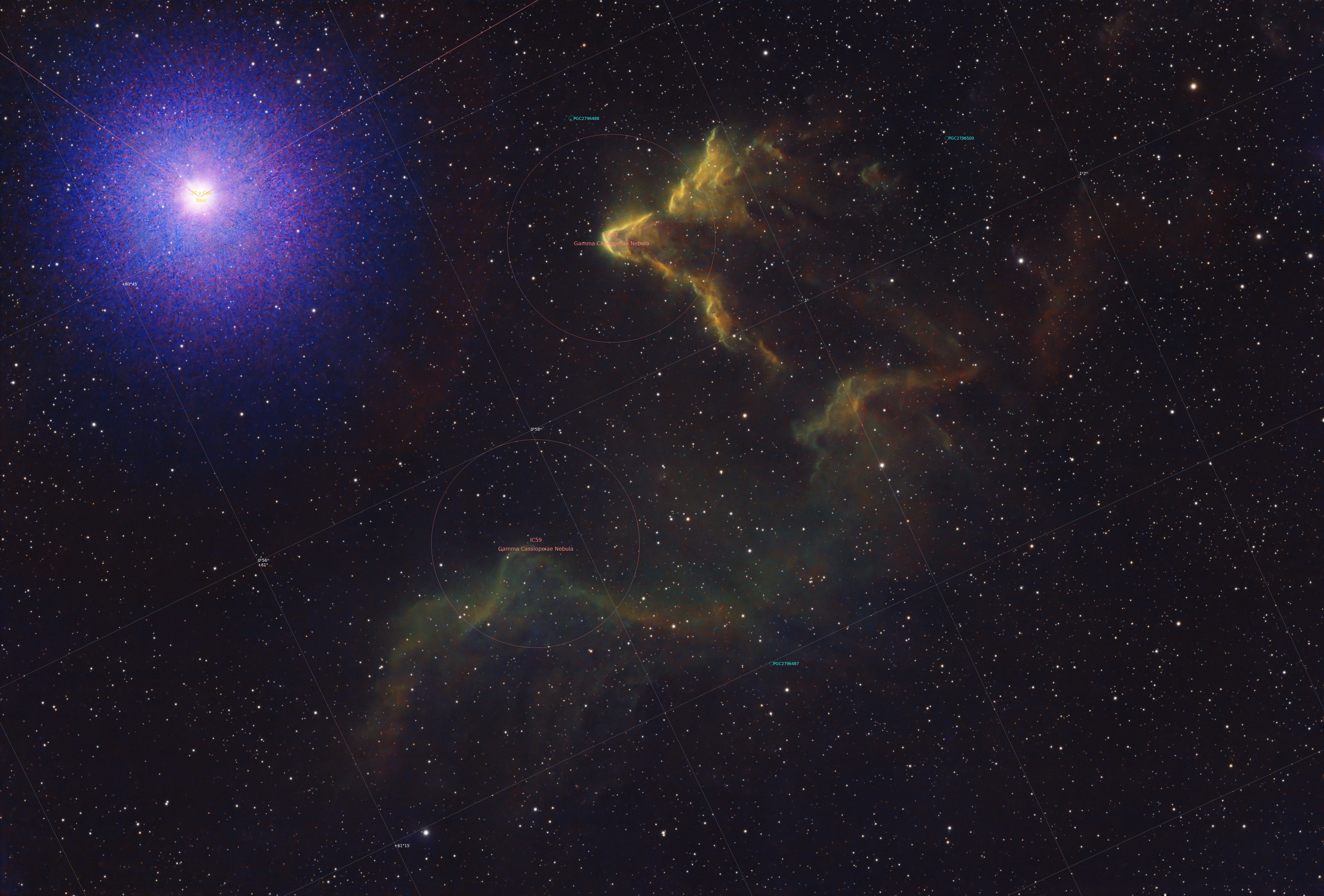 IC 63 (Gamma Cassiopeiae Nebula) and Gamma Cassiopeiae, Eling, Hampshire, UK — photo by Orlando Prugel-Bennett