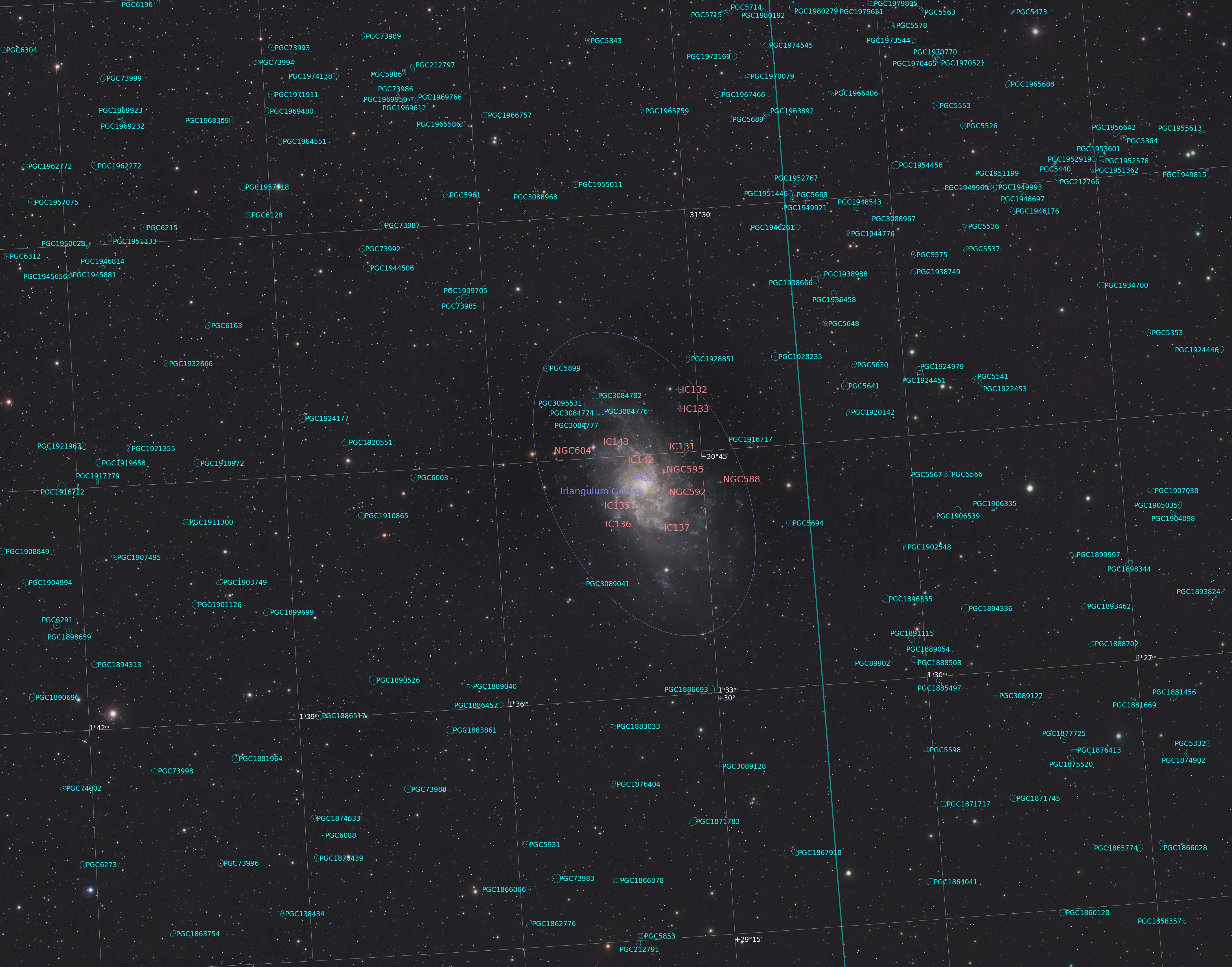 Triangulum Galaxy (Annotated), Eling, UK — photo by Orlando Prugel-Bennett